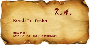 Komár Andor névjegykártya